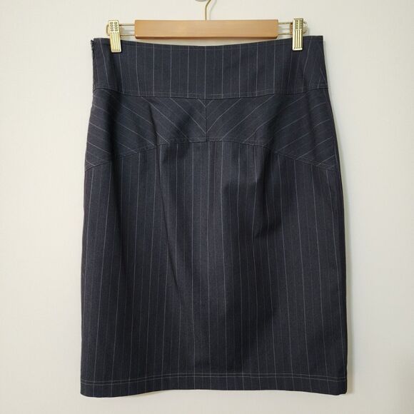 Cache Womens Straight Skirt Grey Striped Cotton-Blend Unlined Big Buttons Size 8 - Picture 3 of 8